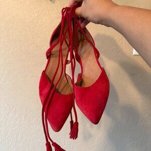 Red Suede Lace-Up Heels